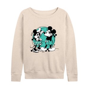 Women's - Disney - Mickey And Minnie Mouse Lightweight French Terry Wide Neck Long Sleeve Shirt - 1 of 4