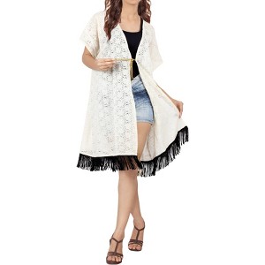 LA LEELA Women's Summer Open Front Vacation Beachwear Bathing Suit Boho Beach Duster Holiday Cover ups Cardigan XL-XXL Beige, Solid - 1 of 4