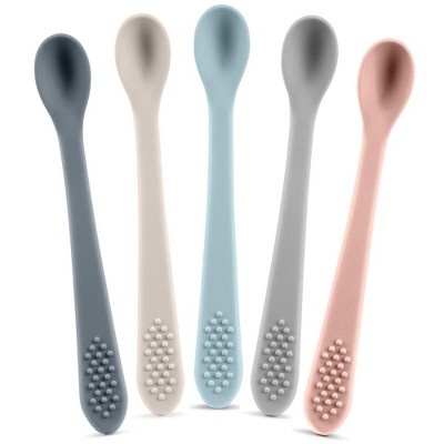 Baby Feeding Spoon Silicone Tips Head Bamboo Handle Gum Friendly