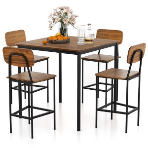 Costway 5-Piece Industrial Dining Table Set with Counter Height Table & 4 Bar Stools Black/Grey/Walnut - 1 of 4