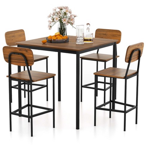 Costway 5-Piece Industrial Dining Table Set with Counter Height Table & 4 Bar Stools Black/Grey/Walnut - image 1 of 4