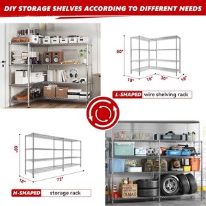 KRISRATE 4/5 Tier Wide Wire Shelving Storage Shelves Metal Closet/garage, 2-in-1 Linear/corner Setup Metal Shelves Heavy Duty w/ Adjustable Shelves - 1 of 4