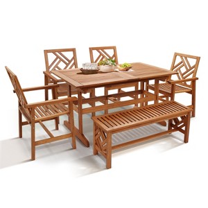 LuxenHome 6-Piece Carmel Outdoor Solid Wood Dining Set Brown - 1 of 4