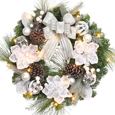 24 Inch Lighted Christmas Wreaths, Pre-lit Xmas Wreath