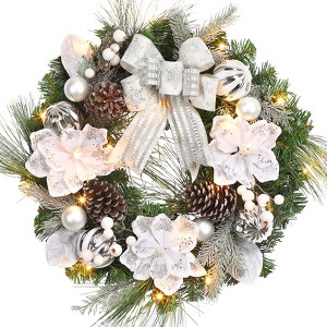 24 Inch Lighted Christmas Wreaths, Pre-lit Xmas Wreath - 1 of 4