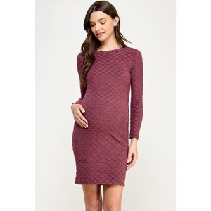 Hello Miz Women's Round Neck Long Sleeve Textured Knit Maternity Dress - 1 of 4