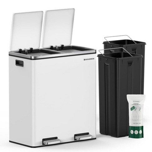Songmics Trash Can, 2 X 8 Gal Garbage Can For Kitchen, With 15 Trash Bags, 2  Compartments, Airtight, White And Grey : Target