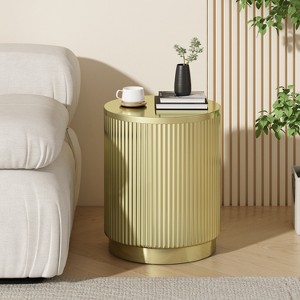 GDFStudio Amara Contemporary Round Iron Side Table with Vertical Stripes, Gold - 1 of 4