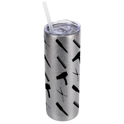 Elanze Designs Silvertone Sparkle 20 Ounce Double Wall Stainless Steel Glitter Travel Tumbler With Sliding Lid And Straw, Hair Stylist Barber