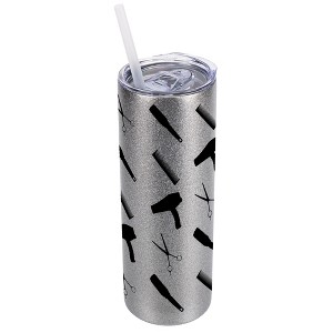 Elanze Designs Silvertone Sparkle 20 Ounce Double Wall Stainless Steel Glitter Travel Tumbler With Sliding Lid And Straw, Hair Stylist Barber - 1 of 4
