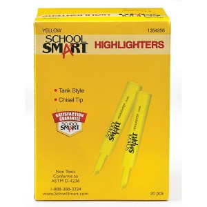 School Smart Tank Style Highlighters, Chisel Tip, Yellow, Pack of 20 - 1 of 4