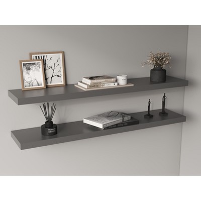 Vynxaria Modern Floating Shelves Set of 2 - Wall-Mounted, Matt Gray, 47"W