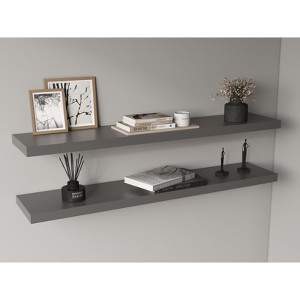 Vynxaria Modern Floating Shelves Set of 2 - Wall-Mounted, Matt Gray, 47"W - 1 of 4