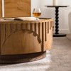 YUHAO Coffee Table Round Wood Modern Solid Wood Veneer Handcrafted Relief Tea Table with Sturdy Pedestal for Living Room - 2 of 4