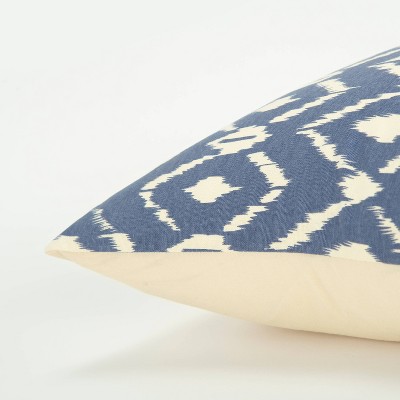 Medium Blue and Ivory Ikat Square Throw Pillow