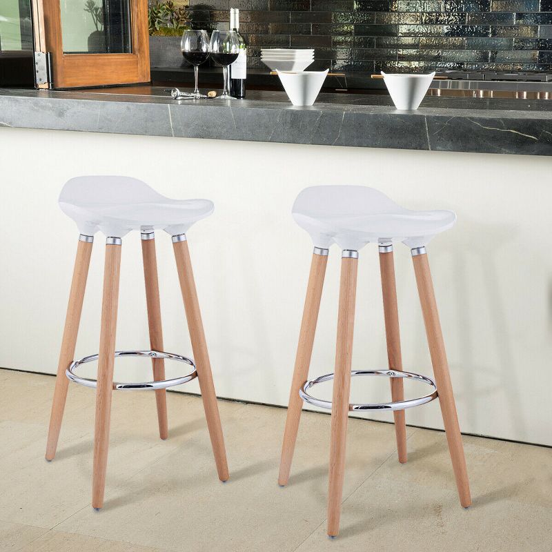 Costway Set of 2 ABS Bar Stool Breakfast Barstool W/ Wooden Legs Kitchen Furniture White Backless, 3 of 11