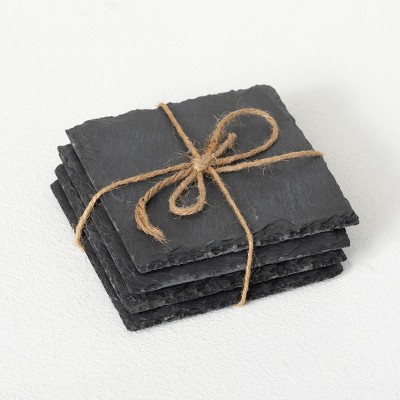 Sullivans Slate Live-Edge Coaster Candle Set of 4, 4"L Black