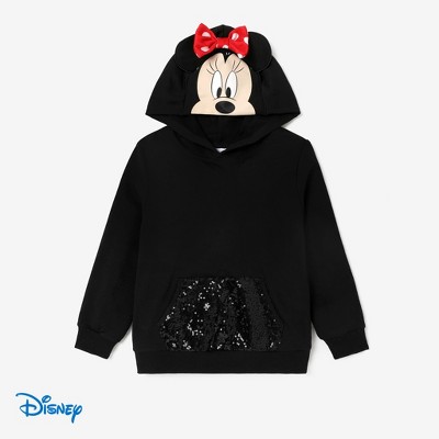 Disney Mickey and Friends Kid Girl Character Print Pop-up Ears Hat with Sequin-covered Pocket Hoodie Sweatshirt