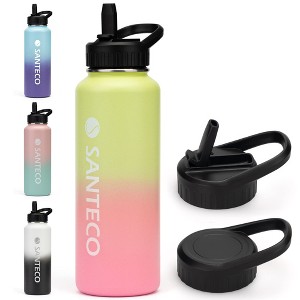 ZACHVO 40 oz Insulated Steel Bottle, Straw Lid, Leakproof, Wide Mouth, Hot/Cold, for Gym, Camping, Yellow Pink - 1 of 4