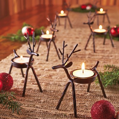 Lakeside Reindeer Tea Light Holders - Set of 6 Holiday Home Candle Decorations