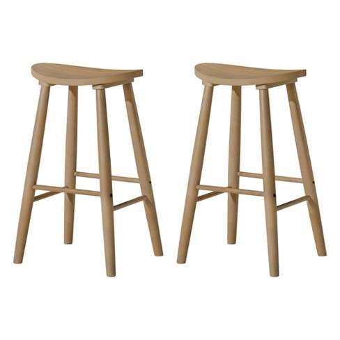 Maven Lane Luna 31 Inch Tall Bar Height Backless Modern Dining Barstool In Rustic Light Oak Wood Finish With Narrow Saddle Seat Set Of 2 Target