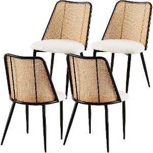 Kumasinova Modern Set of 4 Rattan Dining Chair, Hand-Woven Armless Chair with Open-Weave Back, Boucle Chair with Natural Cane Back - 1 of 4