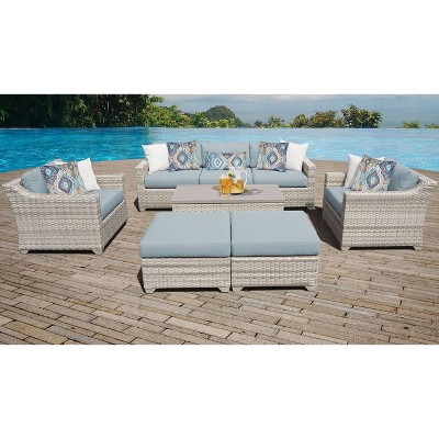 Fairmont 8pc Patio Sectional Seating Set with Club Chairs & Cushions - Spa - TK Classics