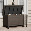 80 Gallon Outdoor Rattan Deck Box with Wheels, Waterproof Wicker Storage Box for Patio Cushions, Garden Tools, Pool Accessories, Brown - 3 of 4