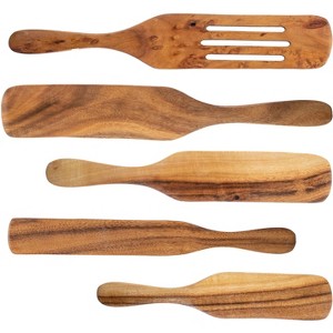 5 Star Super Deals 5pc Natural Teak Wood Spurtle Spoon Utensil Set - Ergonomic Wooden Kitchen Spatulas - for Stirring, Serving, Scraping, Mixing - 1 of 4