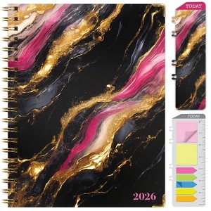 HARDCOVER 2026 Planner, 8.5"x11": 14 Months (Nov 2025-Dec 2026), Daily/Weekly/Monthly,  Bookmark, Pocket Folder w Sticky Notes (Dark Gold Marble) - 1 of 4