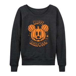Women's - Disney - Mickey Pumpkin Lightweight French Terry Wide Neck Long Sleeve Shirt - 1 of 4