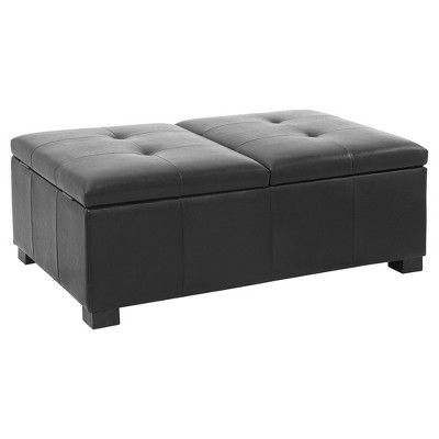 Antonio Double Storage Ottoman - Black Bonded Leather - Corliving