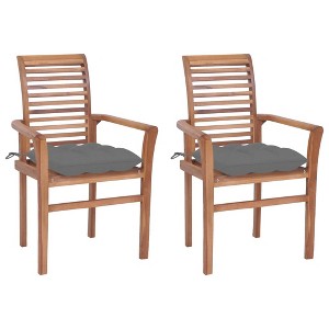 vidaXL Dining Chairs 2 pcs with Gray Cushions Solid Teak Wood - 1 of 4
