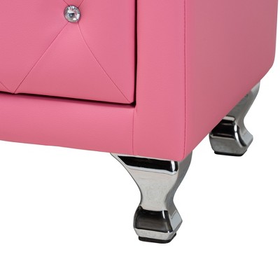 Pink Faux Leather Upholstered Full Size Bed with Nightstands