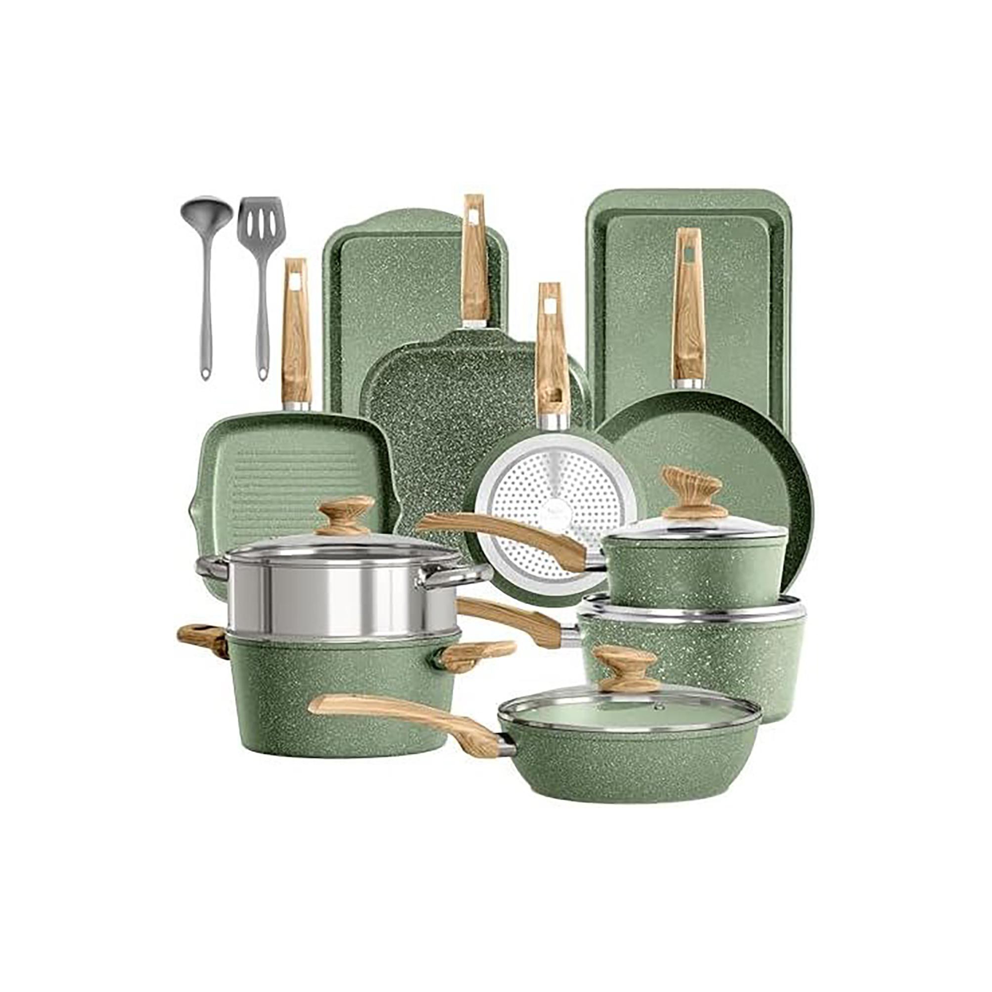 Aoibox 17-Piece Nonstick Cookware Set, Granite Pots and Pans for Induction Cooking, Includes Frying Pans, Saucepans, Casseroles, and Baking Trays