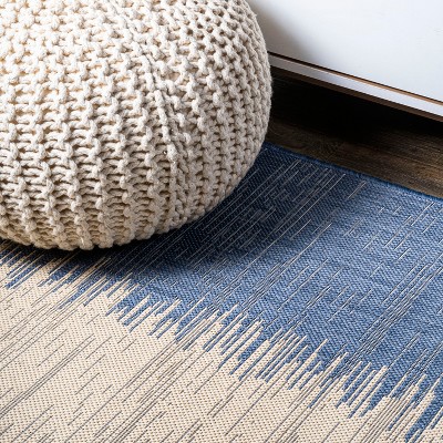 Tavira Blue and Beige Striped Synthetic Runner Rug