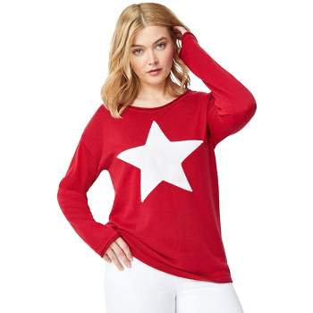 ellos Women's Plus Size Star Applique Sweater