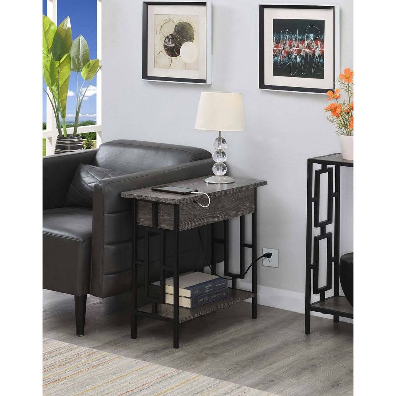 Town Square Flip Top End Table with Charging Station Weathered Gray/Black - Breighton Home, 3 of 11