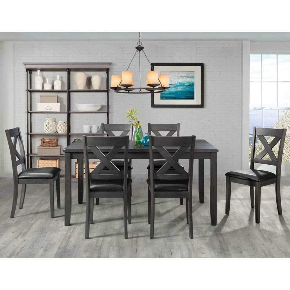 7pc Alexa Standard Height Dining Set Gray - Picket House Furnishings: Rectangle Table, Faux Leather Chairs -  54569549