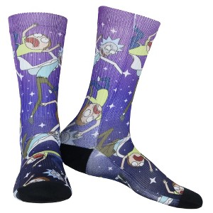 Rick and Morty Socks Falling Through Space Sublimated Crew Sock 1 Pair Fits Shoe Size 8-12 Multicolored - 1 of 4