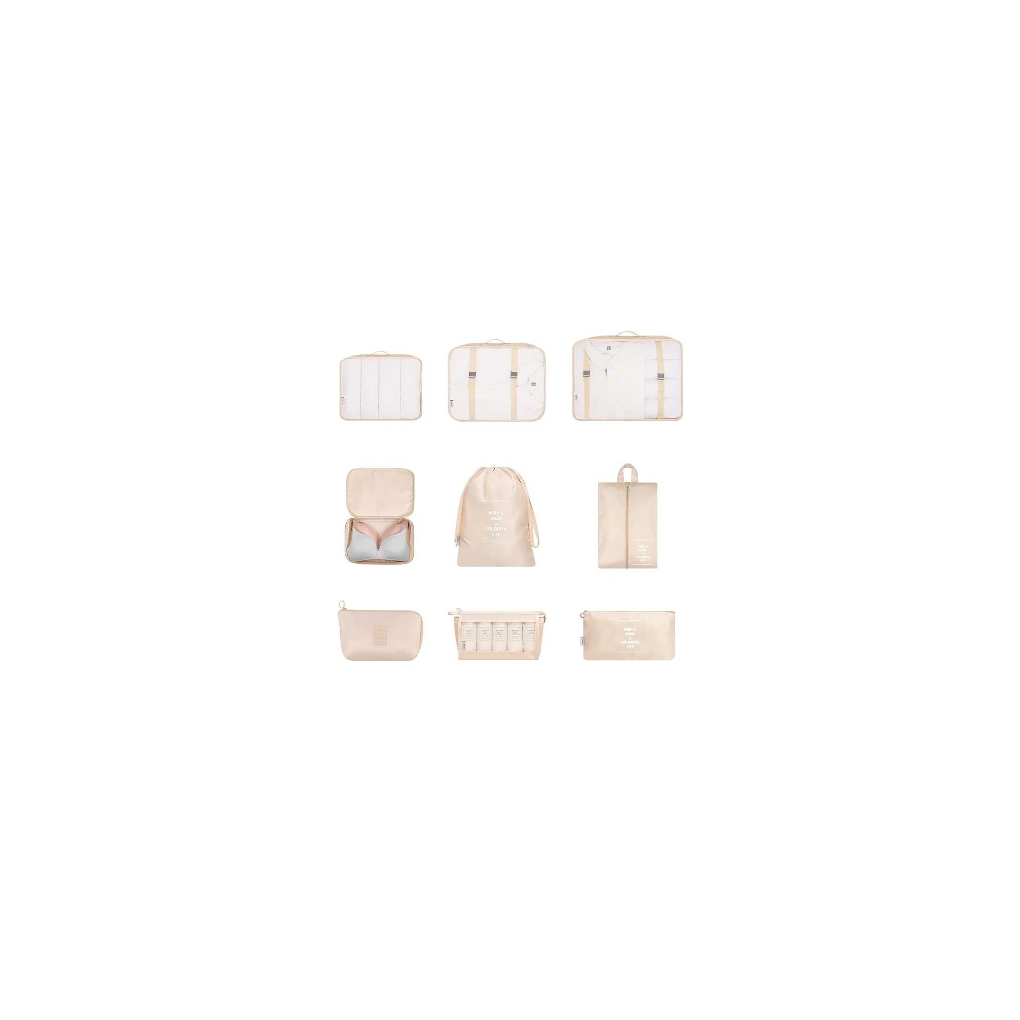 Maison 9pc Luggage Travel Organizer Cubes (Creme)