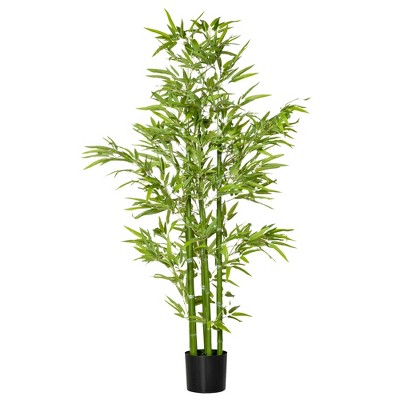 Homcom 5ft Artificial Bamboo Tree, Faux Decorative Plant In Nursery Pot ...