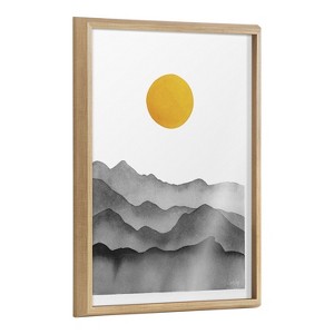 Kate and Laurel Blake Black Yellow Mountain Range Silhouette Framed Printed Glass by Cat Coquillette, 18x24, Natural - 1 of 4