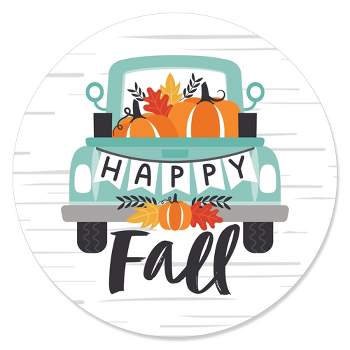 Big Dot of Happiness Happy Fall Truck - Harvest Pumpkin Party Circle Sticker Labels - 24 Count