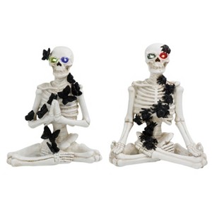 Transpac Light Up Yoga Skeleton Figurines Set of 2 Decorative Halloween Tabletop Decor Battery Operated White Resin - 1 of 1