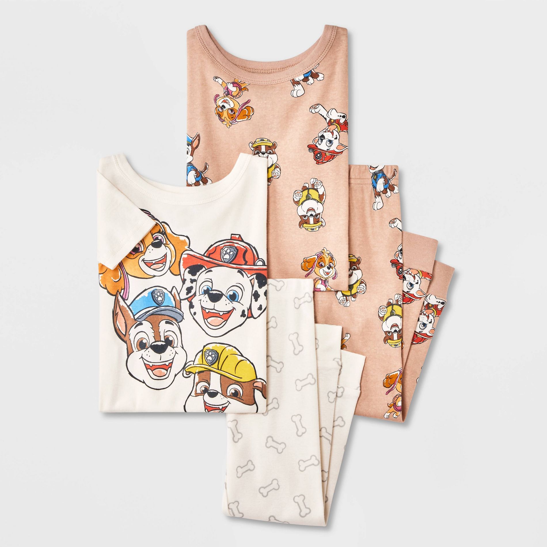 Toddler 4pc Snug Fit Paw Patrol Cotton Pajama Set - Ivory/Brown