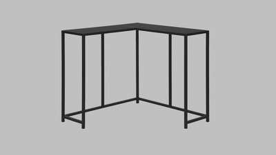 Black Metal and Wood L-Shaped Corner Console Table with Storage