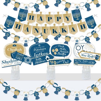 Big Dot of Happiness Happy Hanukkah - Banner and Photo Booth Decorations - Chanukah Holiday Party Supplies Kit - Doterrific Bundle