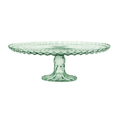 Amici Home Rochester Footed Glass Cake Stand, Round Vintage Style Serving Platter for Cupcakes, Cookies, Birthday Cake, Dessert Display Stand, Green