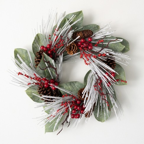 red and green christmas wreaths